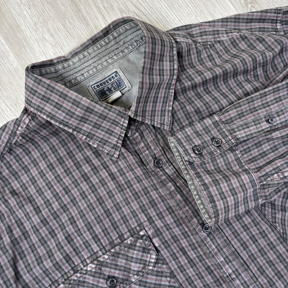 VTG Y2K Converse One Star Men's Cotton Plaid‎ Long Sleeve Front Pocket Shirt XXL